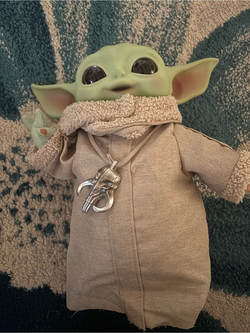 Baby YodaStar Wars Plush Doll in Green with Tan Robe and Silver Pendan
